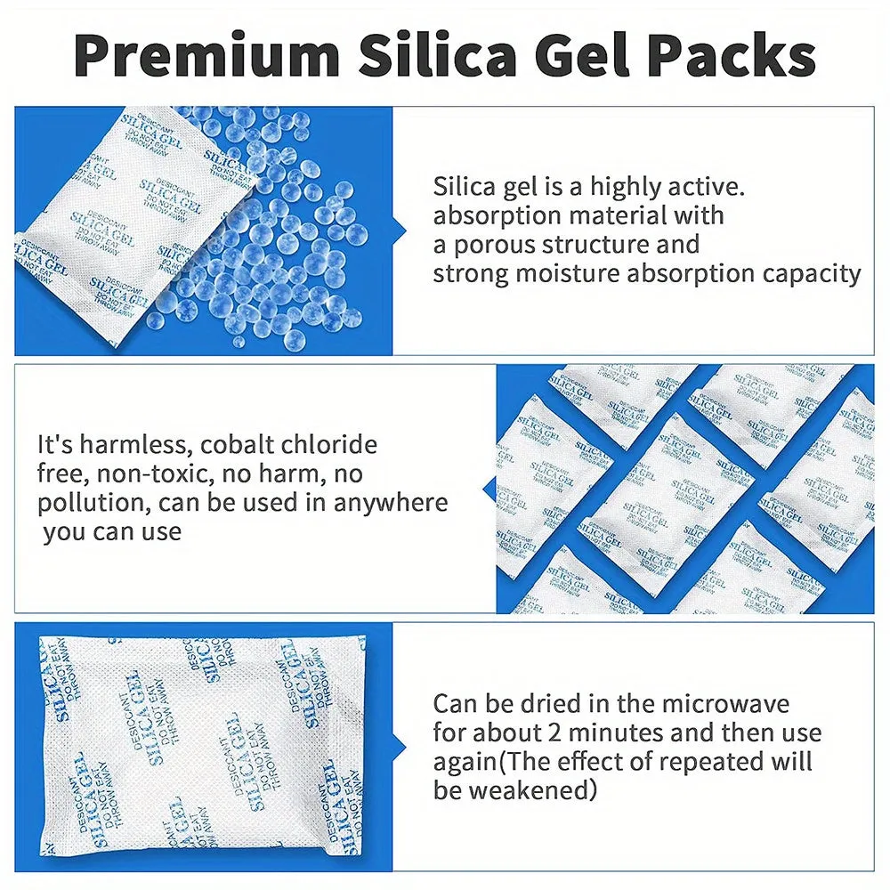 10 Packs of 100g Silica Gel Desiccant Packets for Storage