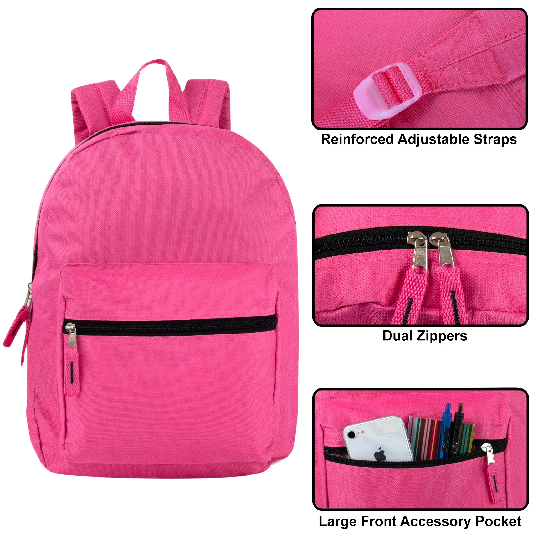 15 Inch Basic Backpack - 4 Pastel Colors