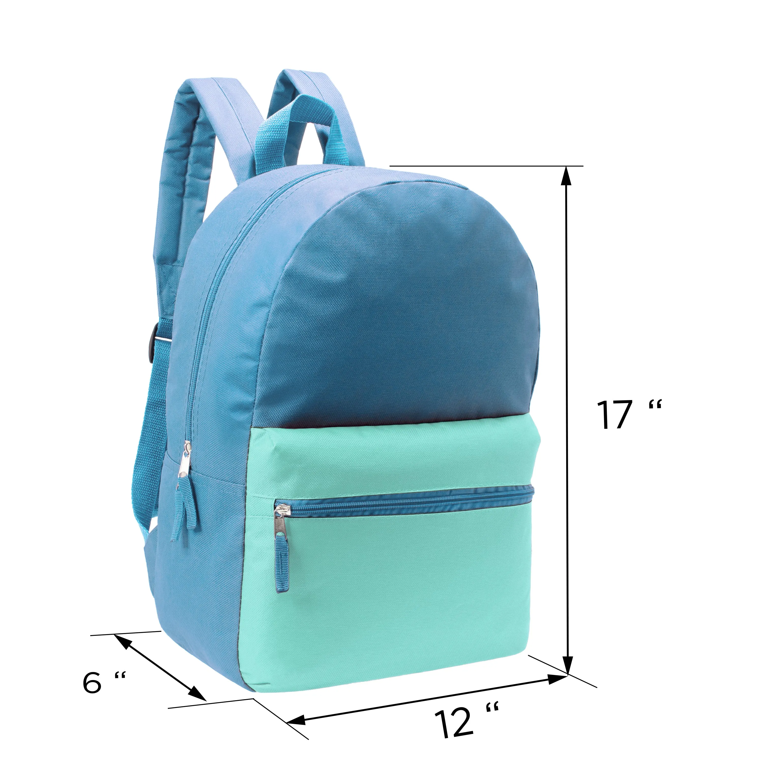 17" Kids Basic Wholesale Backpack in 12 Colors 2 Tone - Bulk Case of 24 Backpacks