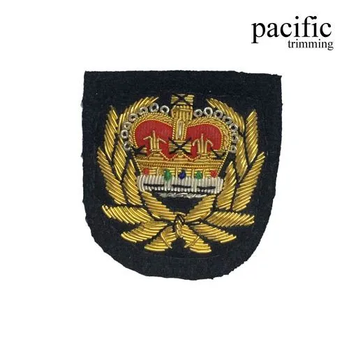 2 1/2" Zari Embroidery Crown Emblem Badge Patch Sew On : PA0BZ606