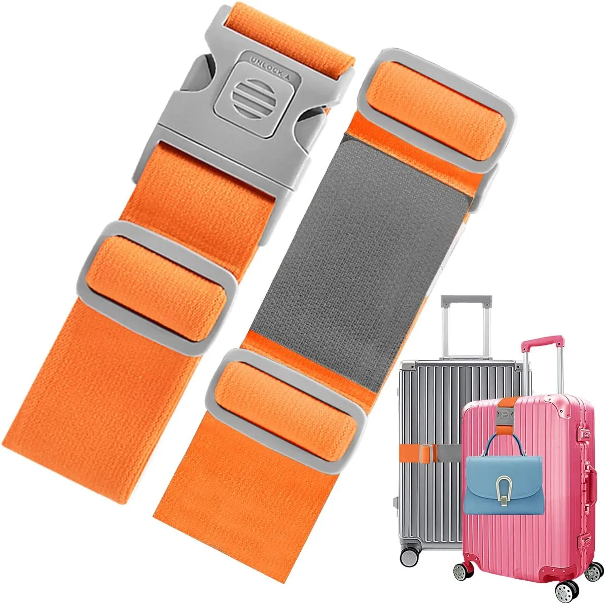 2 PCS High Elastic Luggage Straps with Anti-Pinch Buckles, Heavy Duty Bag Bungees Travel Accessories, One Short and One Long,Gray