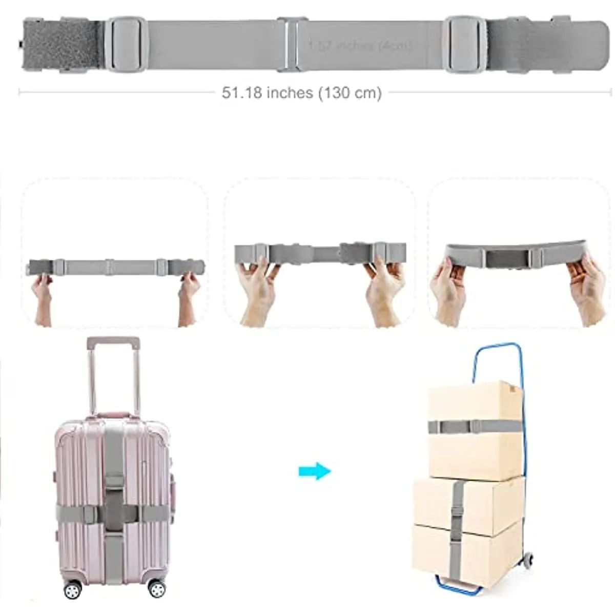 2 PCS High Elastic Luggage Straps with Anti-Pinch Buckles, Heavy Duty Bag Bungees Travel Accessories, One Short and One Long,Gray