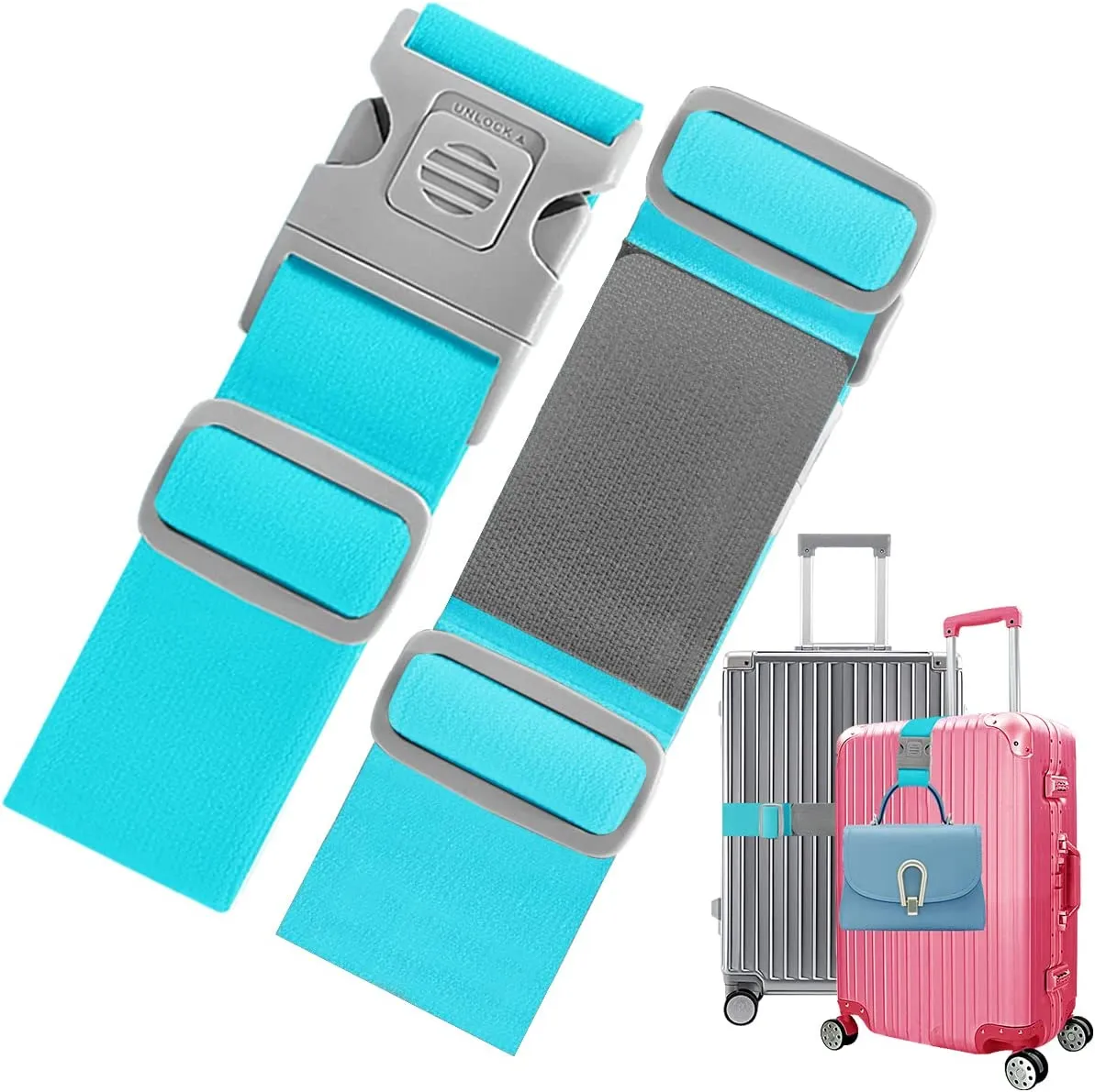 2 PCS High Elastic Luggage Straps with Anti-Pinch Buckles, Heavy Duty Bag Bungees Travel Accessories, One Short and One Long,Gray