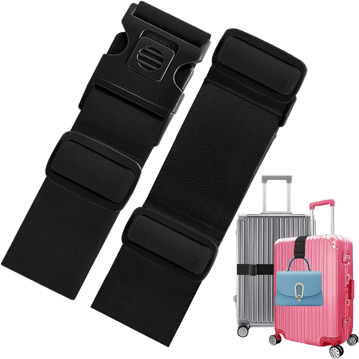 2 PCS High Elastic Luggage Straps with Anti-Pinch Buckles, Heavy Duty Bag Bungees Travel Accessories, One Short and One Long,Gray