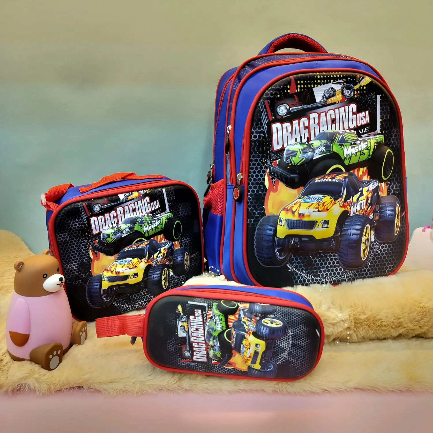 3-in-1 3D Emboss Print Cartoon Design Backpacks.