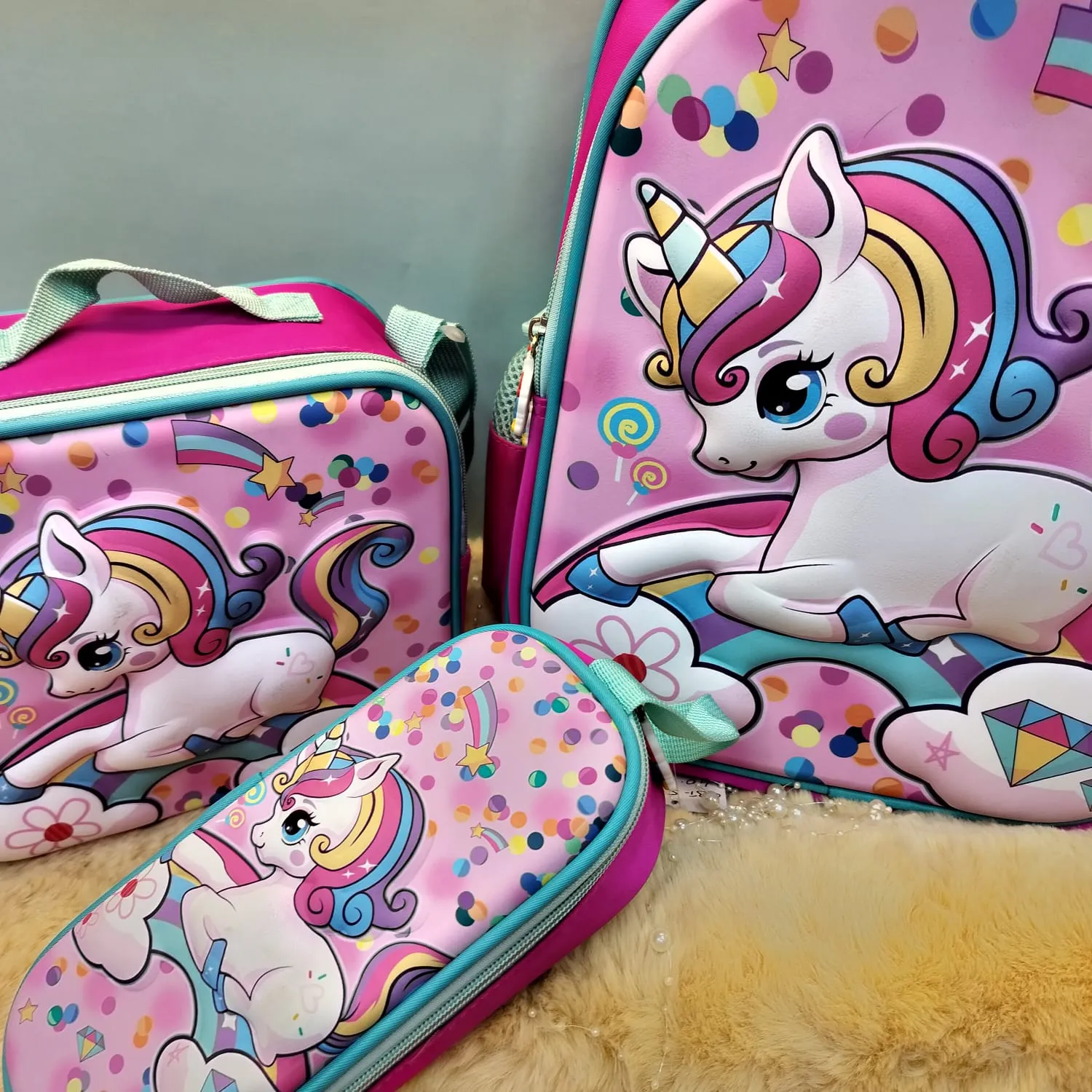 3-in-1 3D Emboss Print Cartoon Design Backpacks.