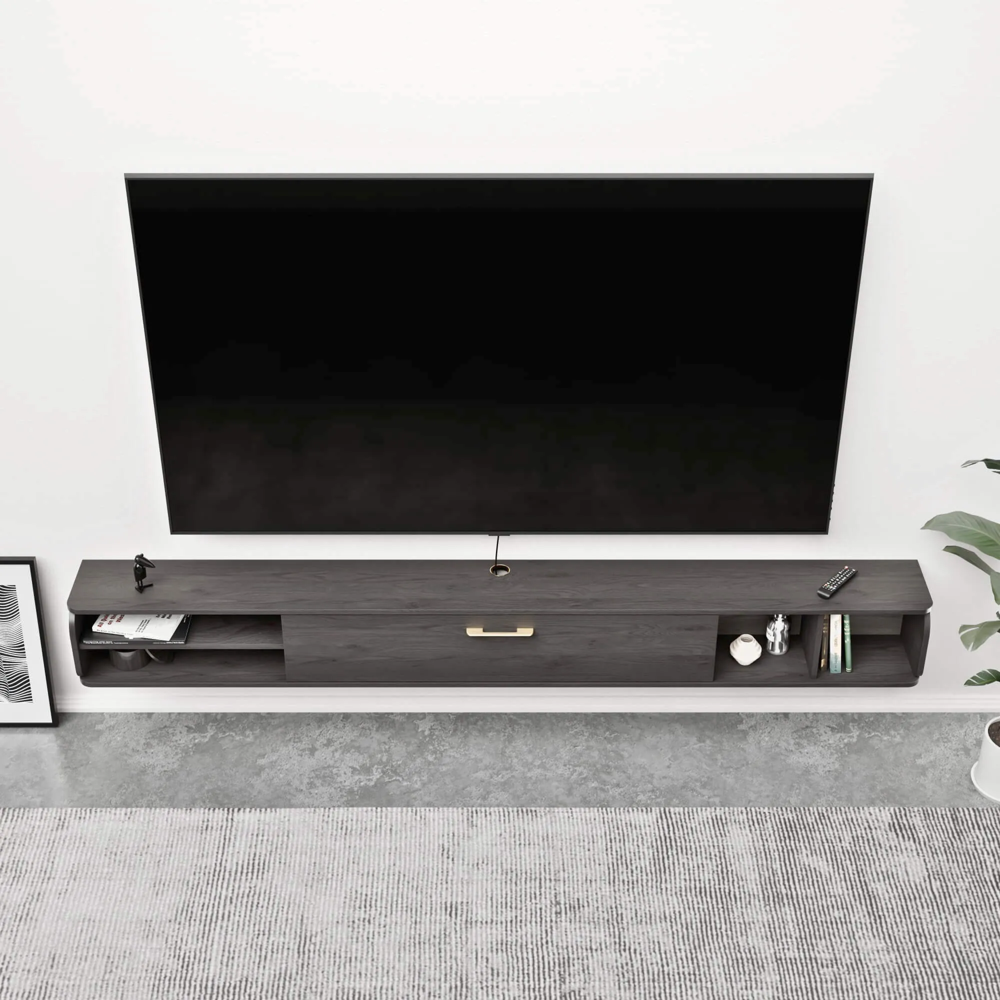 94" Prima Floating TV Stand, Dark Grey