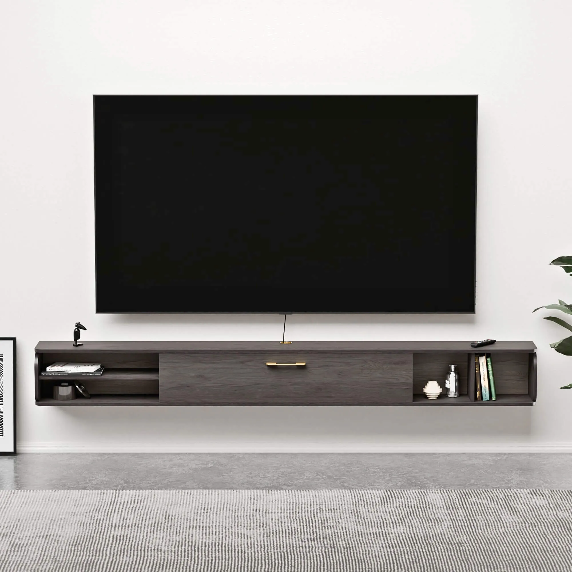 94" Prima Floating TV Stand, Dark Grey