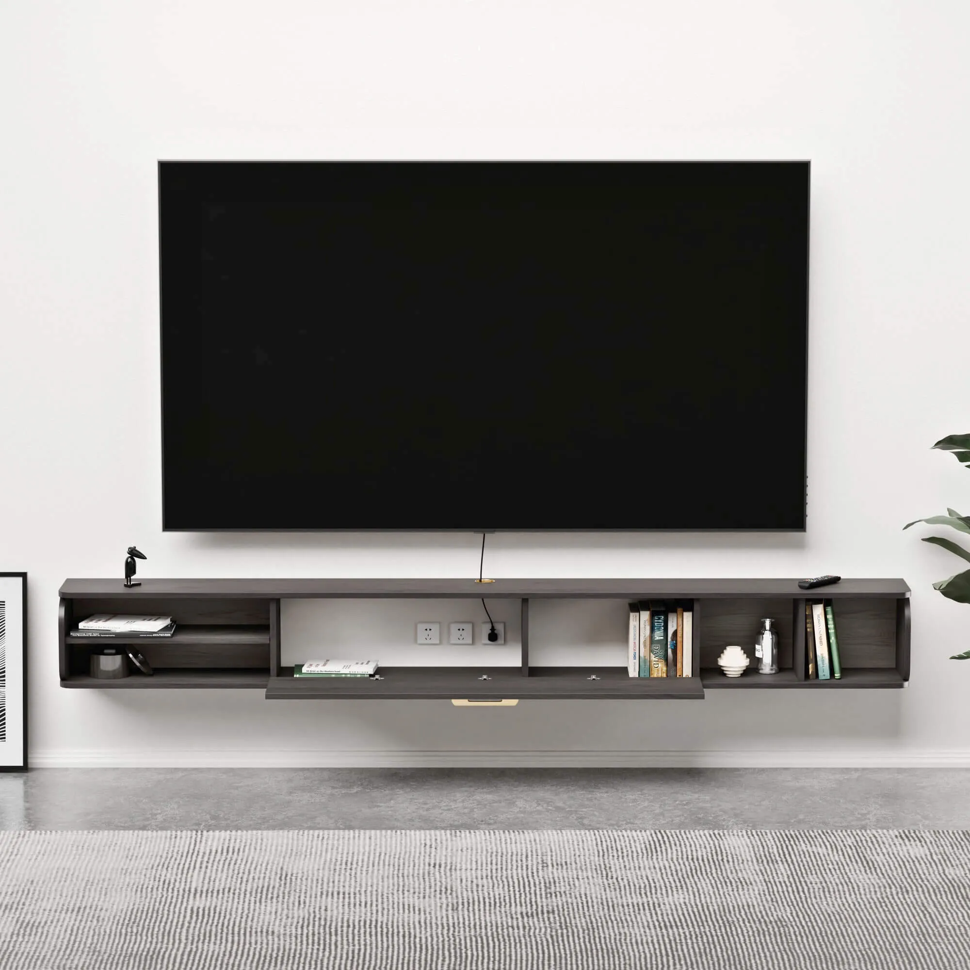 94" Prima Floating TV Stand, Dark Grey