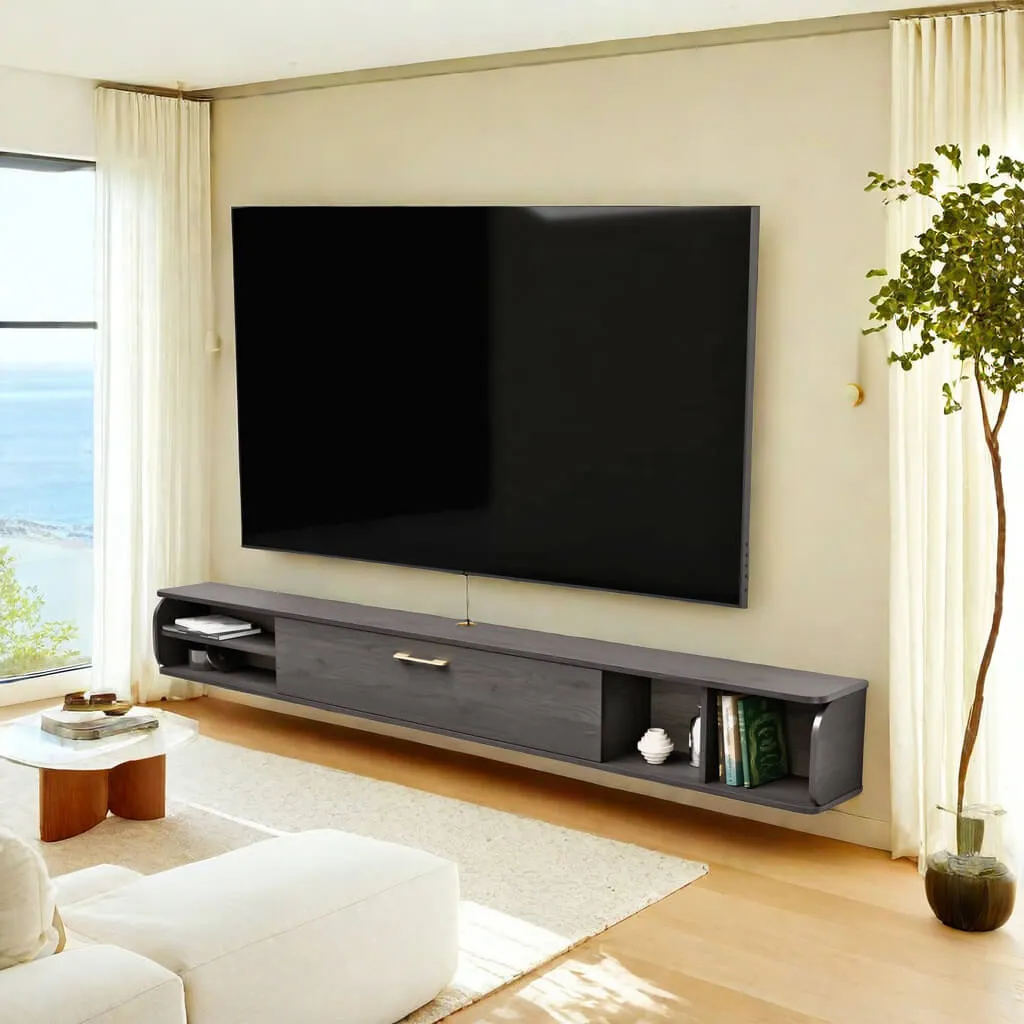 94" Prima Floating TV Stand, Dark Grey