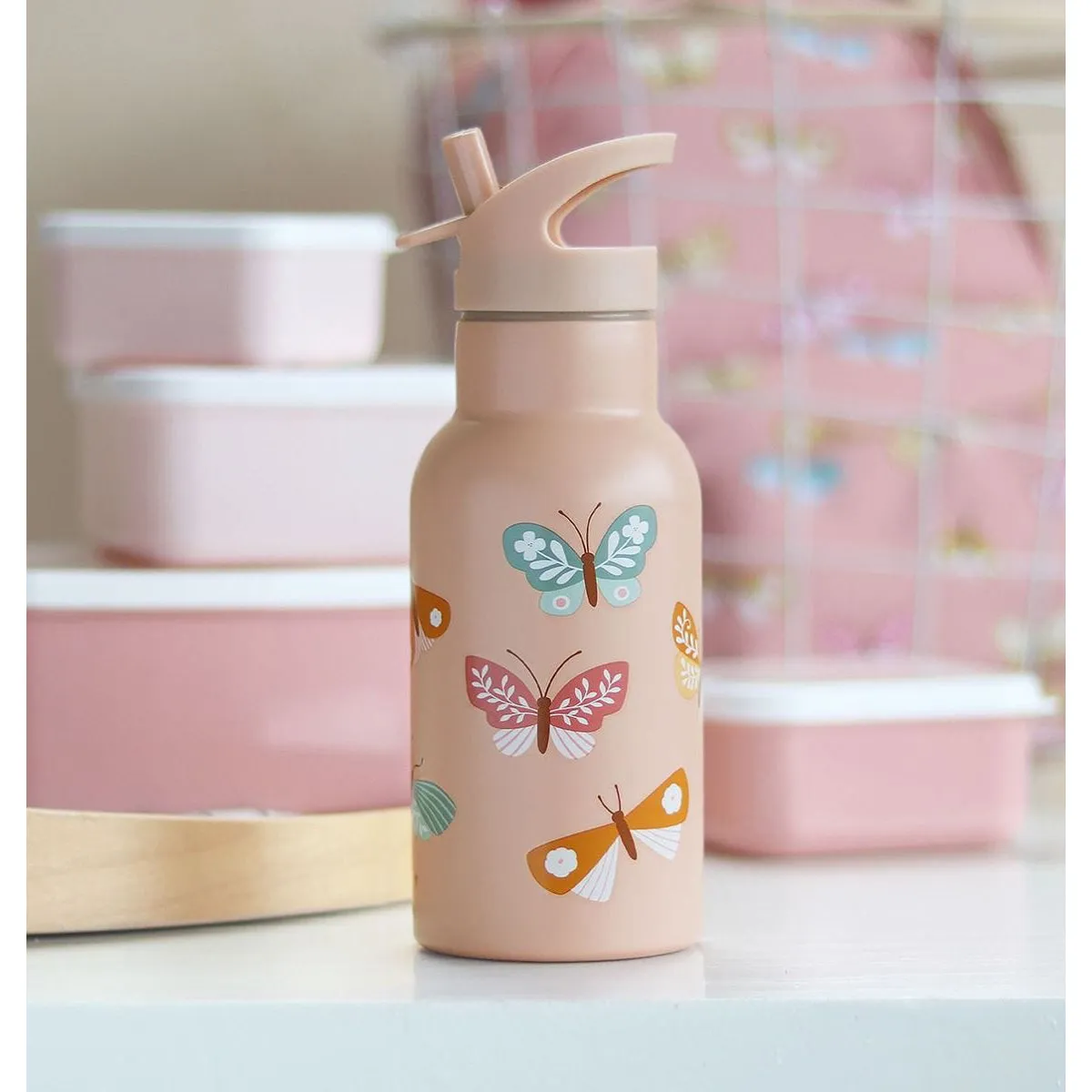 A Little Lovely Company Stainless Steel Drink Bottle: Butterfliles