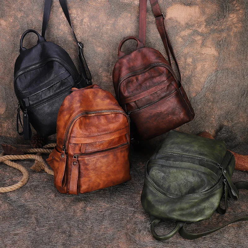 Best Vintage Green Leather Rucksack Womens Vintage School Backpacks Leather Backpack Purse