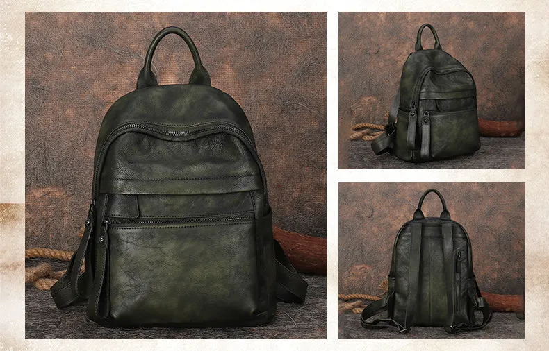 Best Vintage Green Leather Rucksack Womens Vintage School Backpacks Leather Backpack Purse