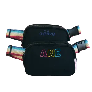 Black and Rainbow Metallic Strap Fanny Pack