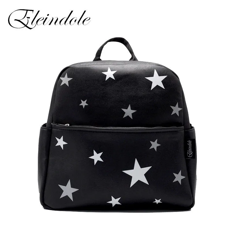 Eleindole 2017 Unisex Backpacks Stars Bag Waterproof Bag Side Buckles Black/Silver Hanging on Stroller Protable Mother Backpacks