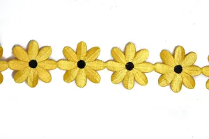 Embroidered Yellow Daisy Flower Iron-On Trim 2" - 1 Yard