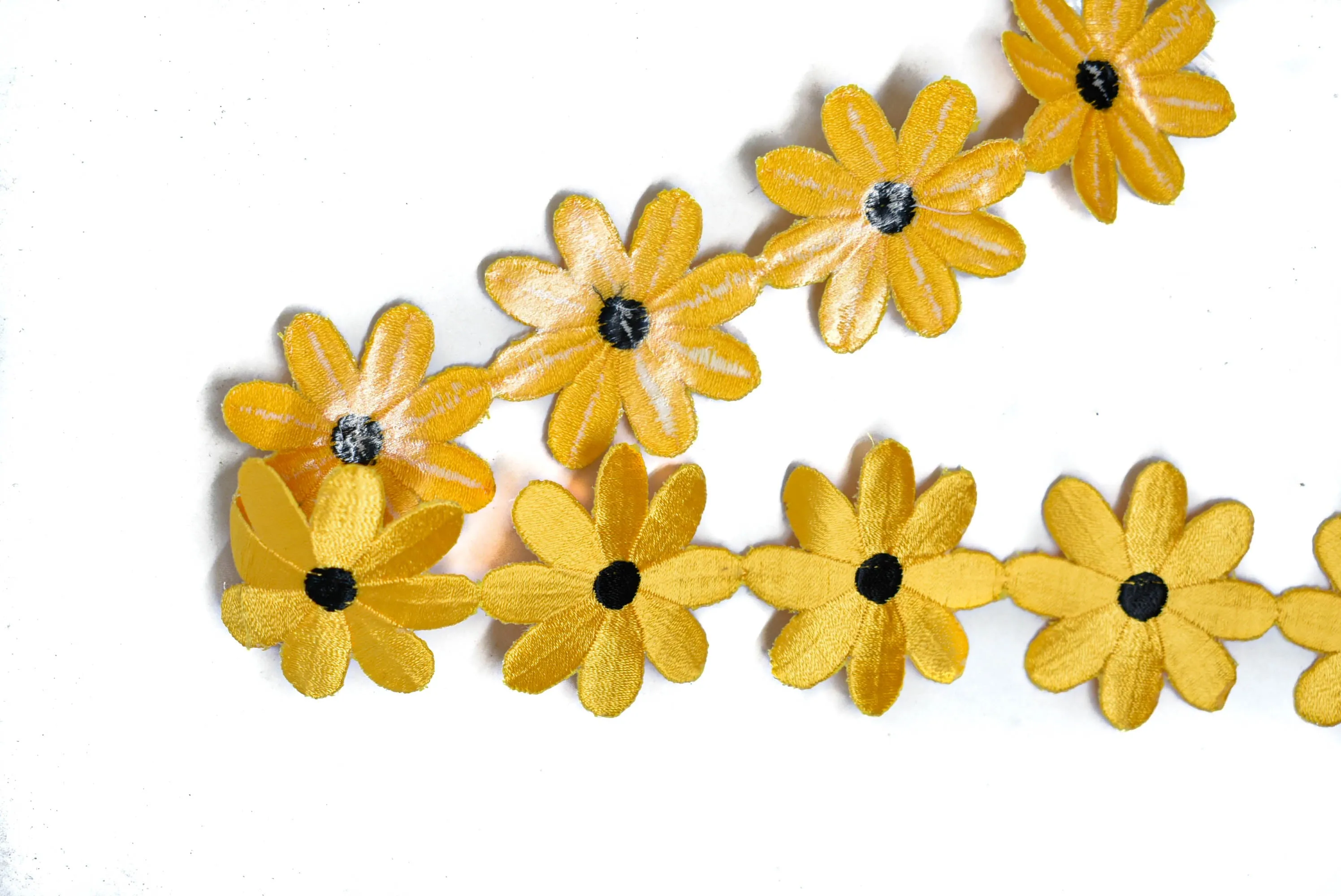 Embroidered Yellow Daisy Flower Iron-On Trim 2" - 1 Yard