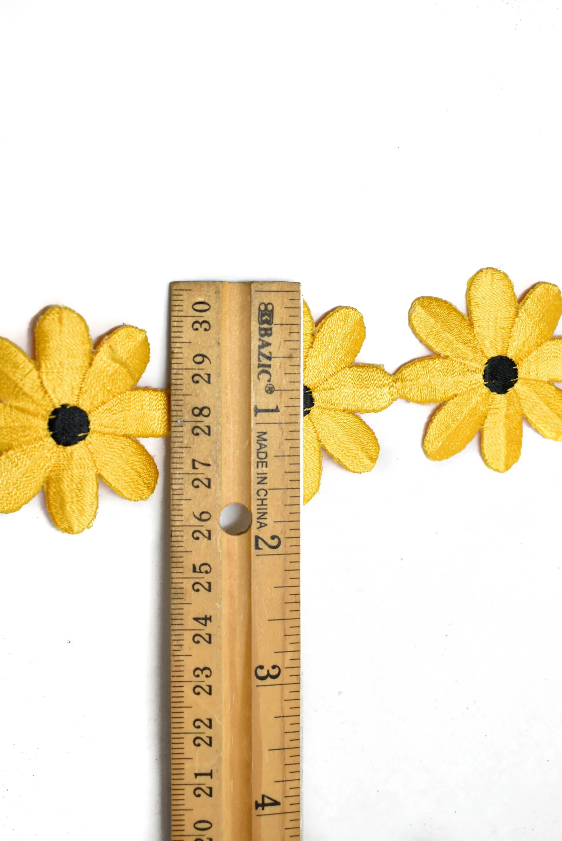 Embroidered Yellow Daisy Flower Iron-On Trim 2" - 1 Yard