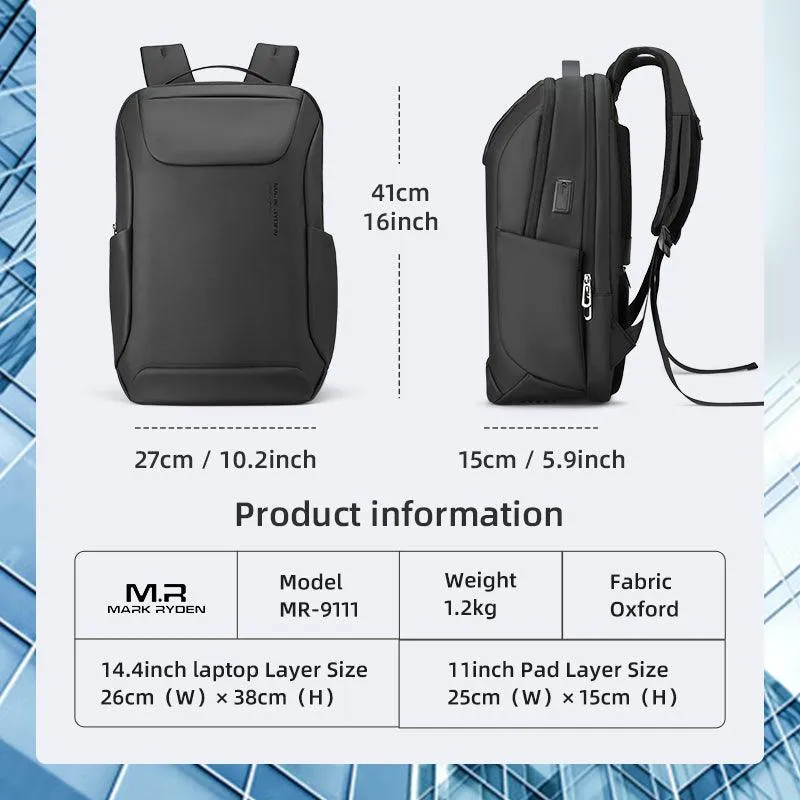 Eminence: Stylish Leather Waterproof Multiple Compartments Backpack with USB Port