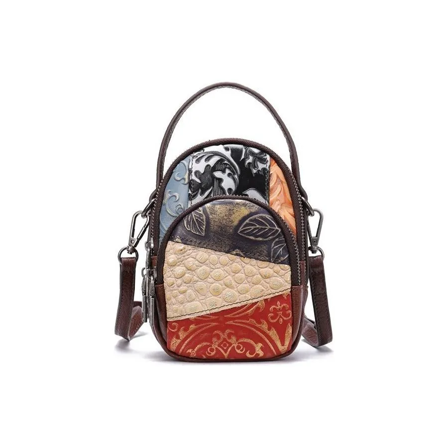 FloraLux Mini Leather Crossbody Tote