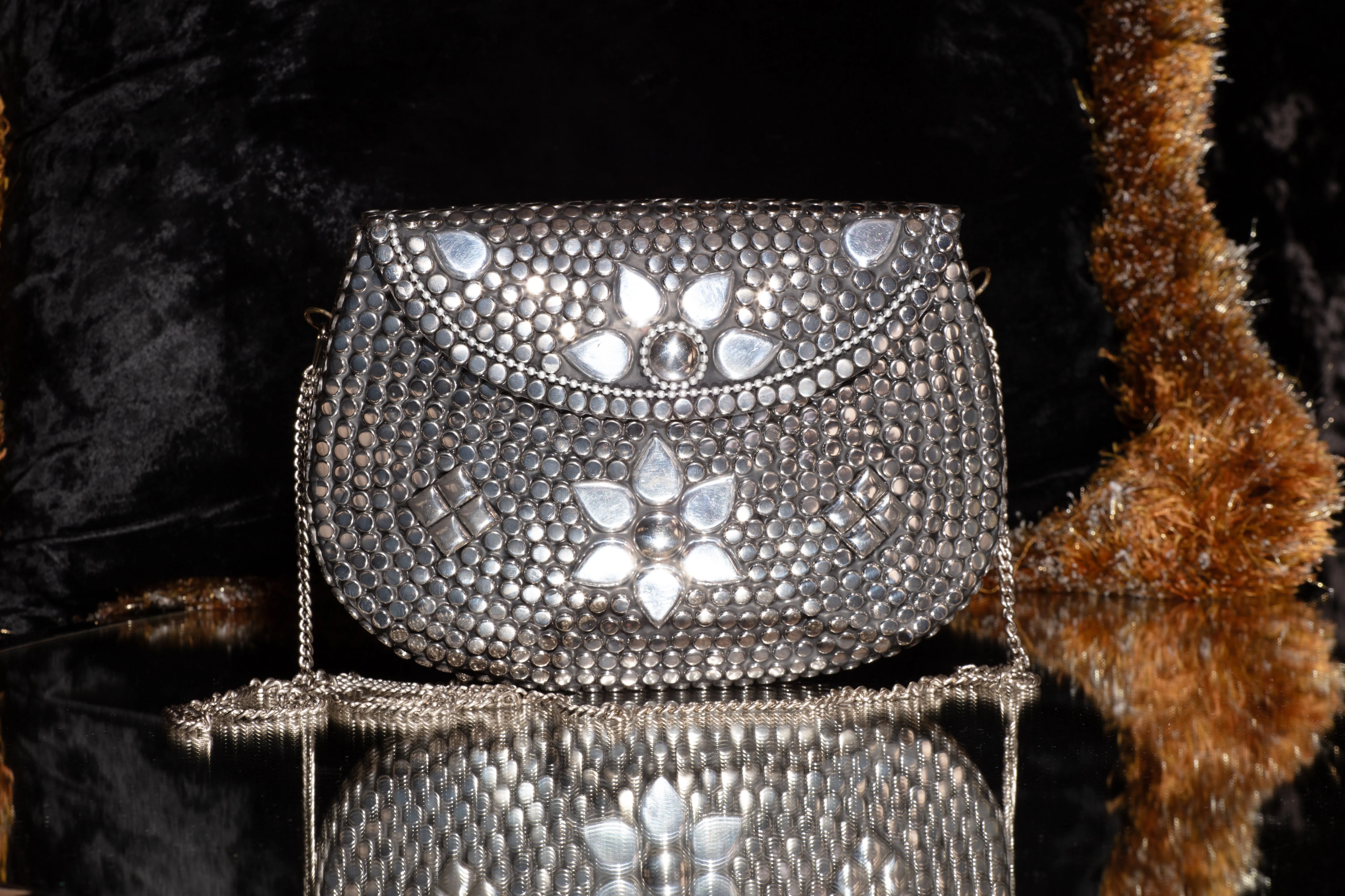 Hardshell Clutch Bag - Silver & Silver