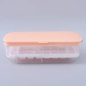 Homestic Ice Cube Tray with Lid | Ice Cube Storage Box with Ice Scoop | 24 Ice Cube Molds for Freezing | One-Press Demolding | BPA Free | Pink