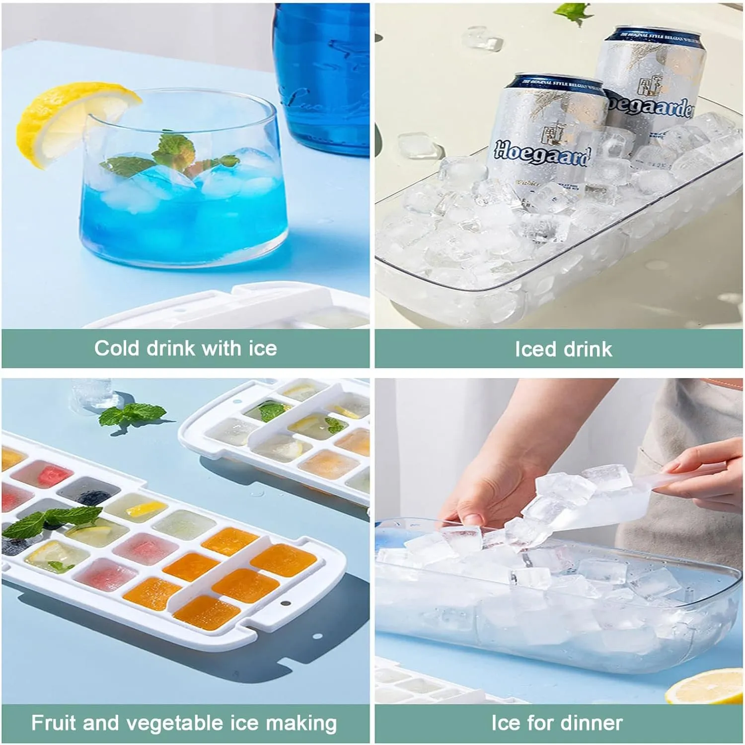 Homestic Ice Cube Tray with Lid | Ice Cube Storage Box with Ice Scoop | 24 Ice Cube Molds for Freezing | One-Press Demolding | BPA Free | Pink