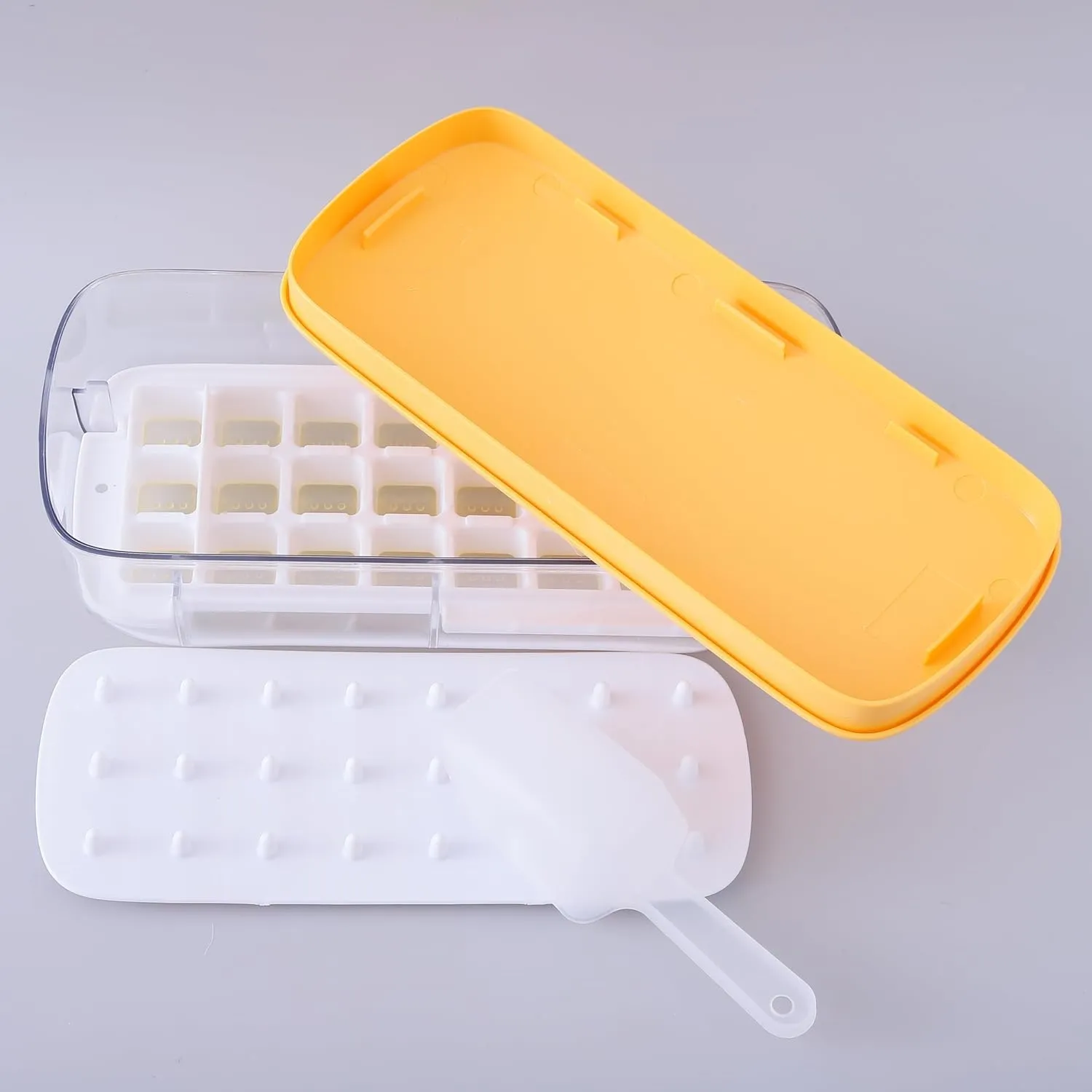 Homestic Ice Cube Tray with Lid | Ice Cube Storage Box with Ice Scoop | 24 Ice Cube Molds for Freezing | One-Press Demolding | BPA Free | Yellow