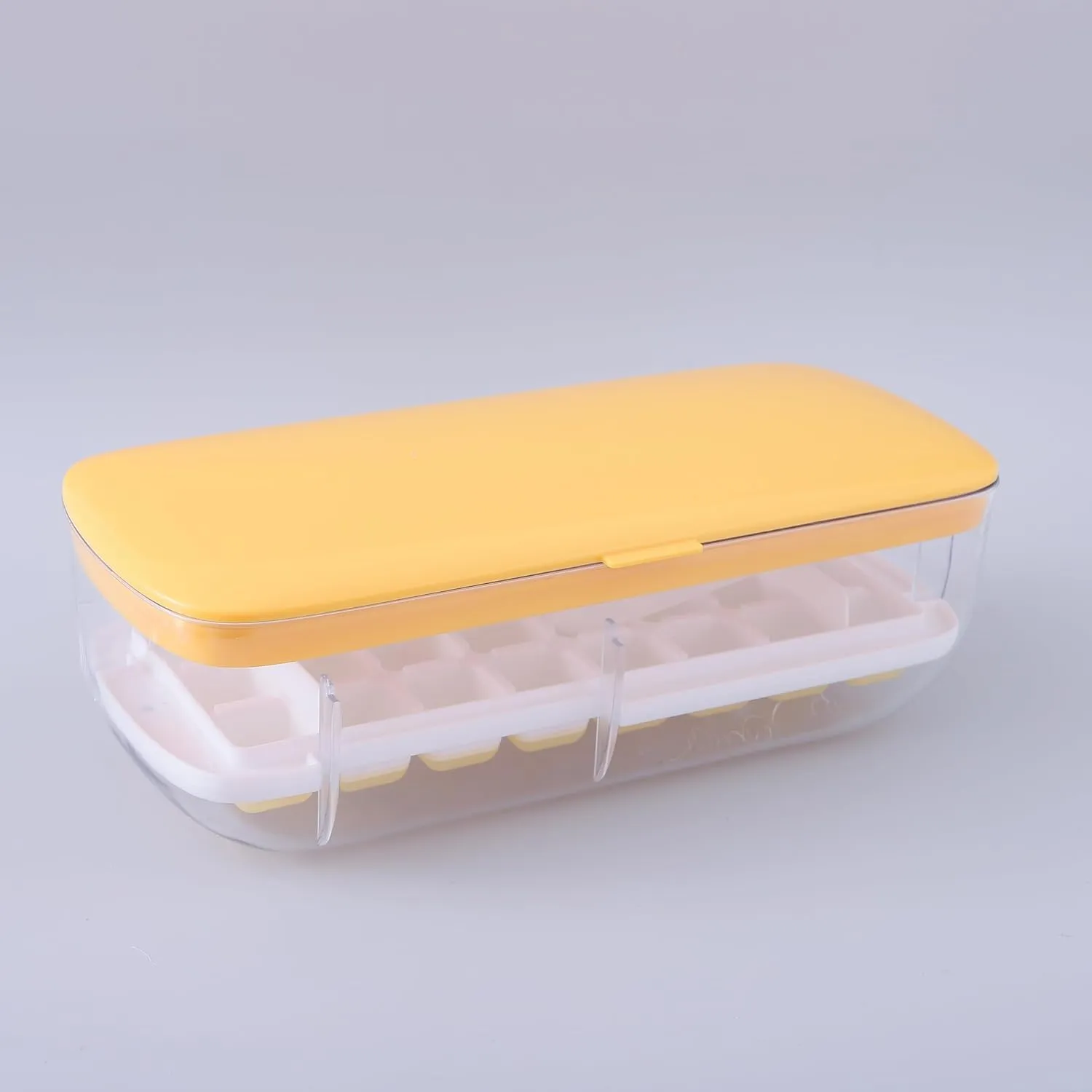 Homestic Ice Cube Tray with Lid | Ice Cube Storage Box with Ice Scoop | 24 Ice Cube Molds for Freezing | One-Press Demolding | BPA Free | Yellow