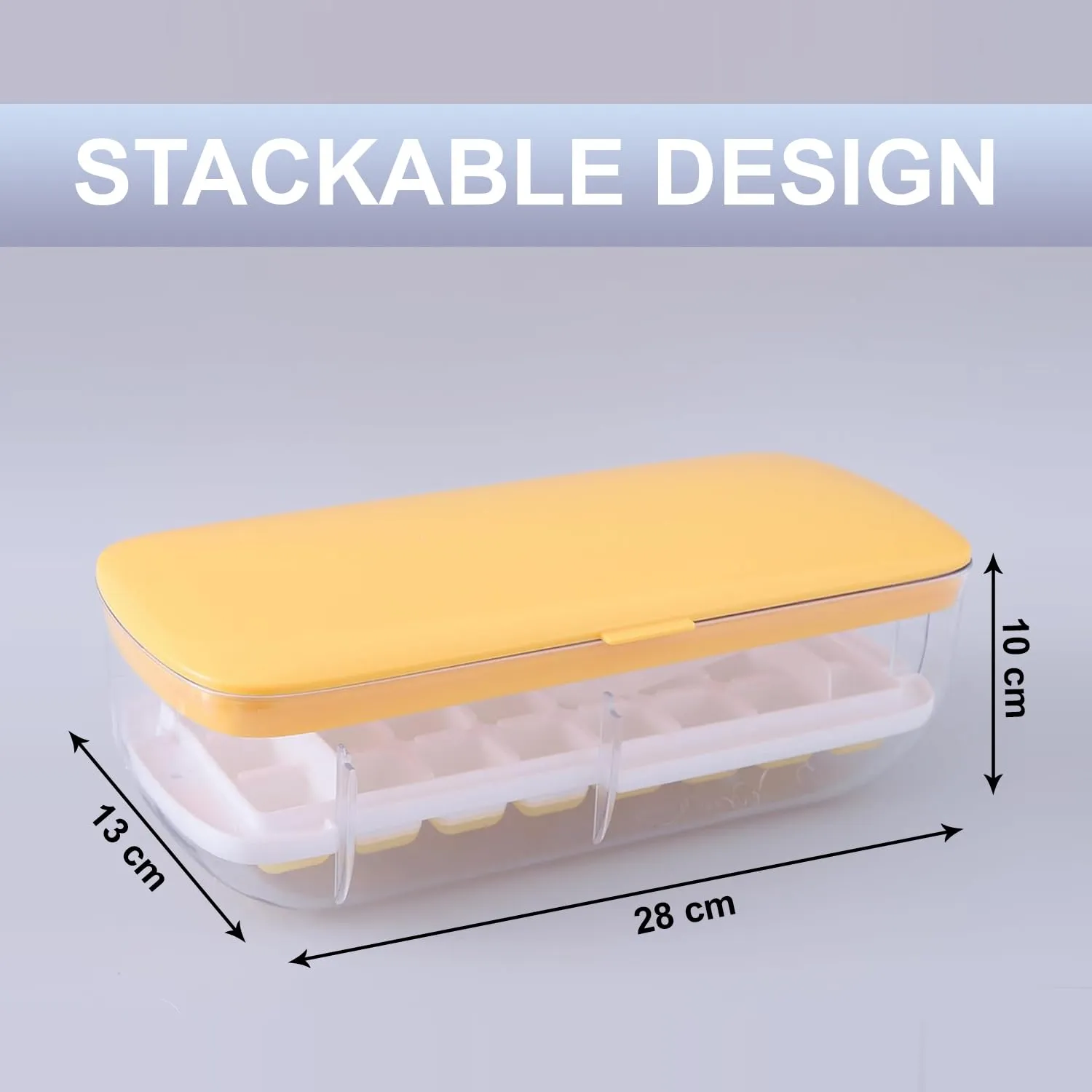 Homestic Ice Cube Tray with Lid | Ice Cube Storage Box with Ice Scoop | 24 Ice Cube Molds for Freezing | One-Press Demolding | BPA Free | Yellow