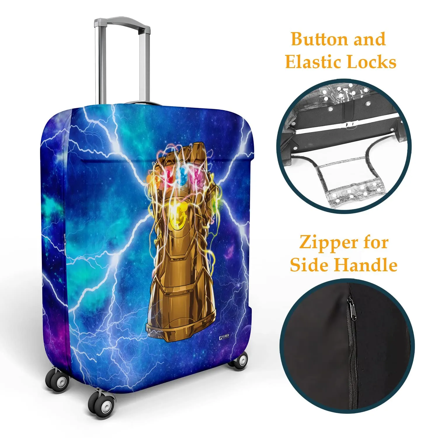 Kuber Industries Marvel The Infinity Gauntlet Luggage Cover | Polyester Travel Suitcase Cover | Washable | Stretchable Suitcase Protector | 18-22 Inch | Small | Sky Blue