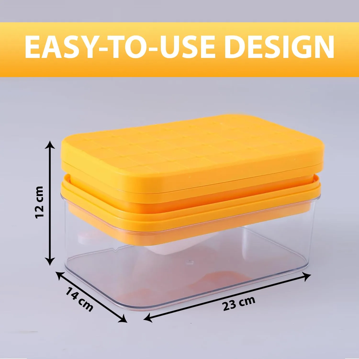 Kuber Industries Pack of 2|2 Layer Ice Cube Tray with Lid | Ice Cube Storage Box with Ice Scoop | 56 Ice Cube Molds for Freezing | One-Press Demolding | BPA Free | Orange