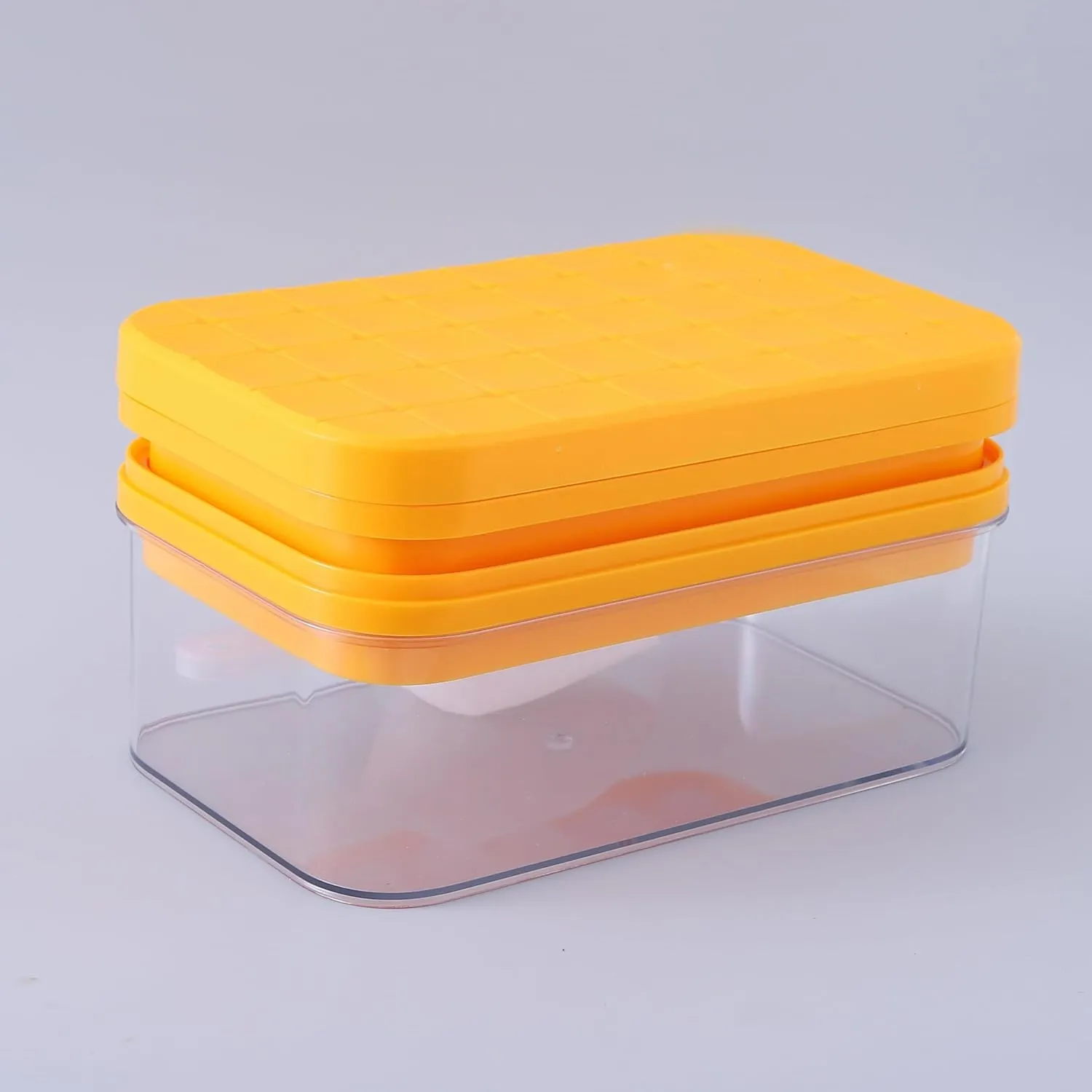 Kuber Industries Pack of 2|2 Layer Ice Cube Tray with Lid | Ice Cube Storage Box with Ice Scoop | 56 Ice Cube Molds for Freezing | One-Press Demolding | BPA Free | Orange