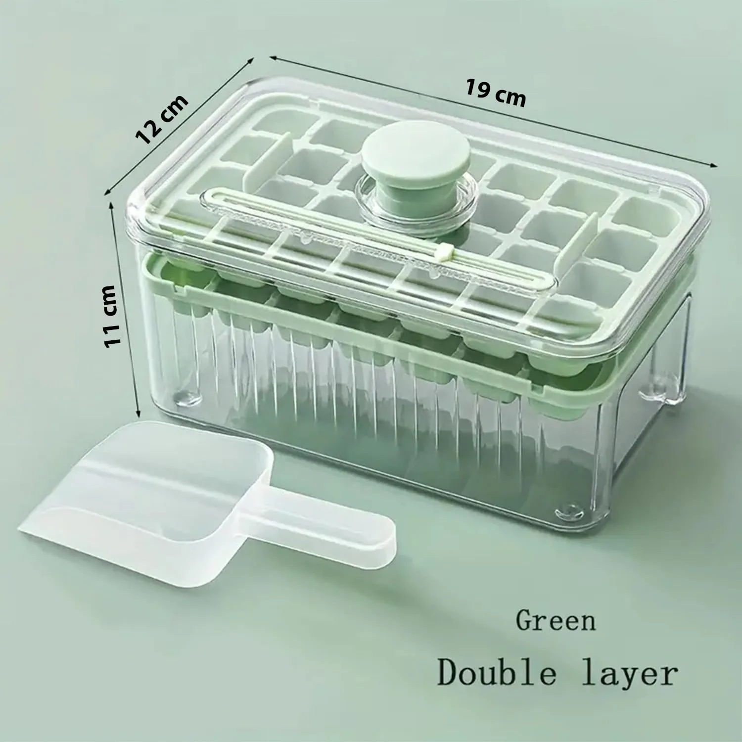 Kuber Industries Pack of 6| 2 Layer Ice Cube Tray with Lid | Ice Cube Storage Box with Ice Scoop | 56 Ice Cube Molds for Freezing | One-Press Demolding | BPA Free | Green