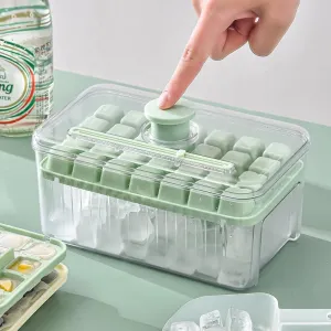 Kuber Industries Pack of 6| 2 Layer Ice Cube Tray with Lid | Ice Cube Storage Box with Ice Scoop | 56 Ice Cube Molds for Freezing | One-Press Demolding | BPA Free | Green