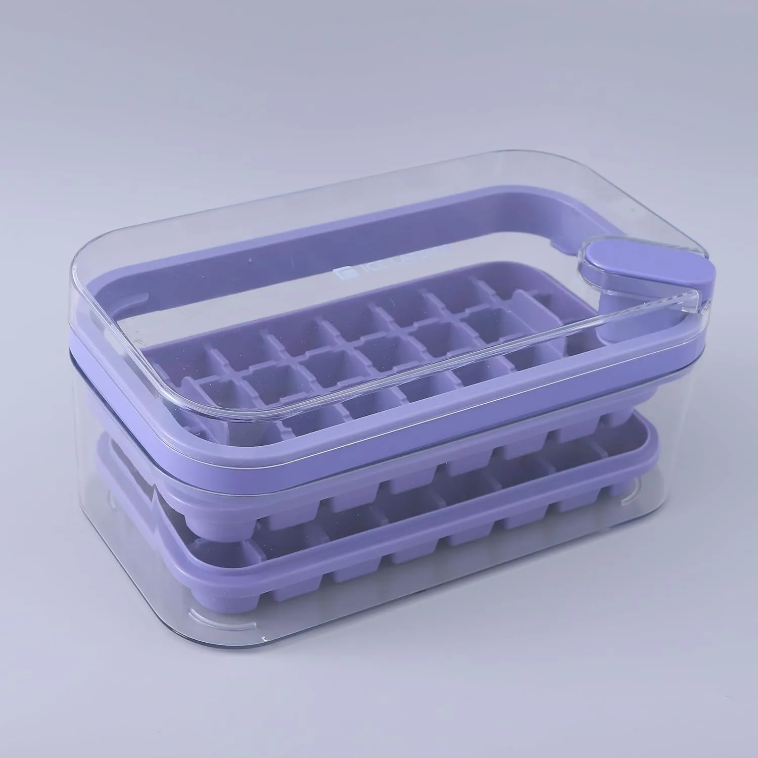 Kuber Industries Pack of 6| 2 Layer Ice Cube Tray with Lid | Ice Cube Storage Box with Ice Scoop | 64 Ice Cube Molds for Freezing | One-Press Demolding | BPA Free | Purple