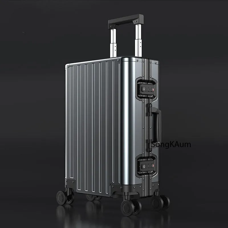 LeTrend Luxurious Rolling Luggage 100% Aluminium Trolley Solid Travel Bag 20/24 Inch Women Boarding Carry On Suitcases Trunk