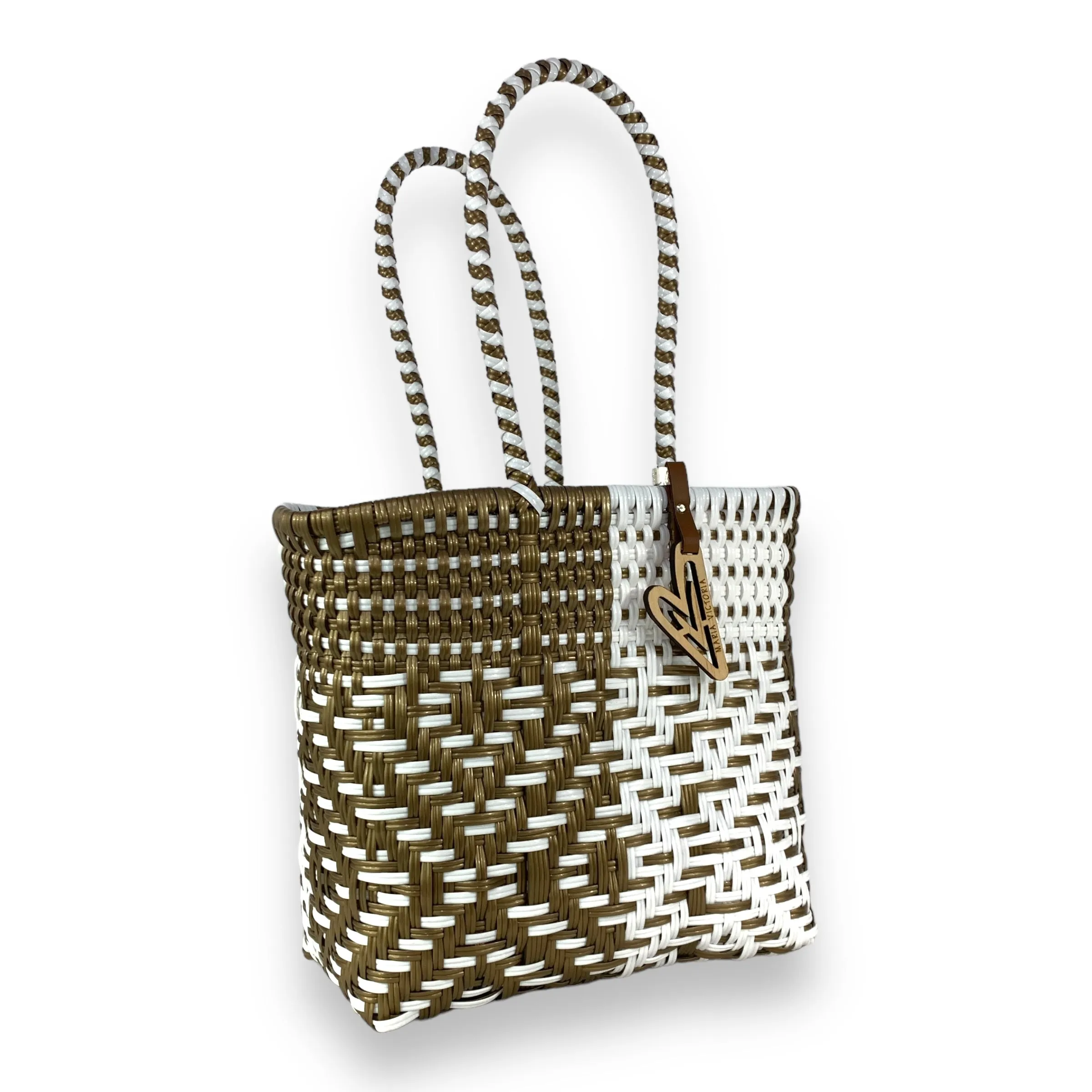 Maria Victoria | Duo Tote | Upcycled, Handwoven, White/Gold Tote