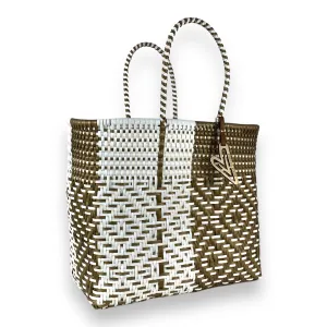 Maria Victoria | Duo Tote | Upcycled, Handwoven, White/Gold Tote