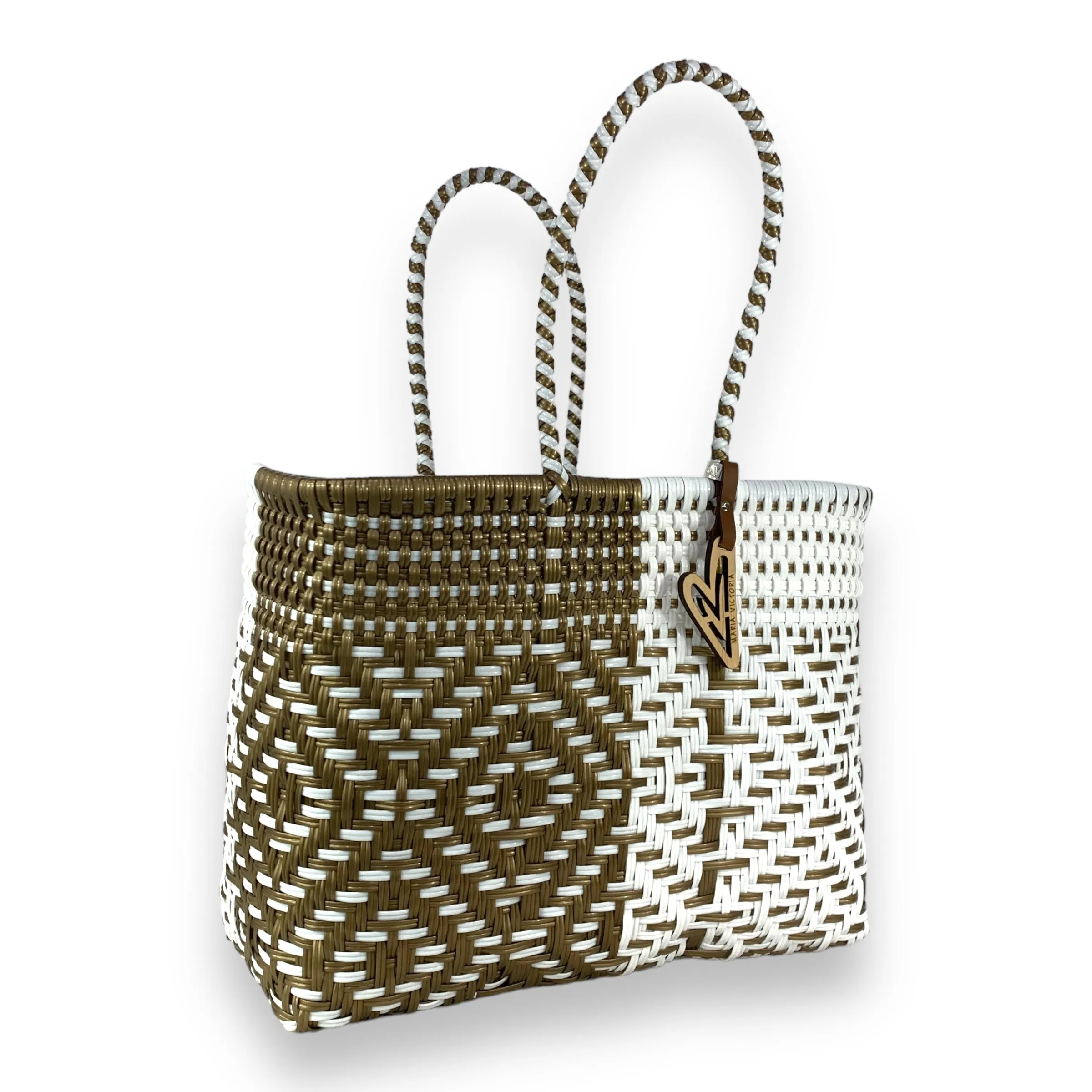 Maria Victoria | Duo Tote | Upcycled, Handwoven, White/Gold Tote