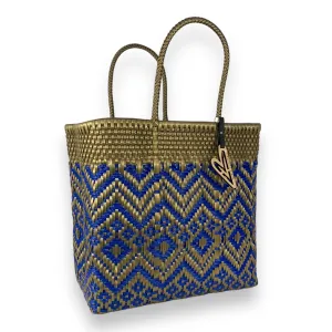 Maria Victoria | Rome Tote | Upcycled, Handwoven, Gold&Blue Tote