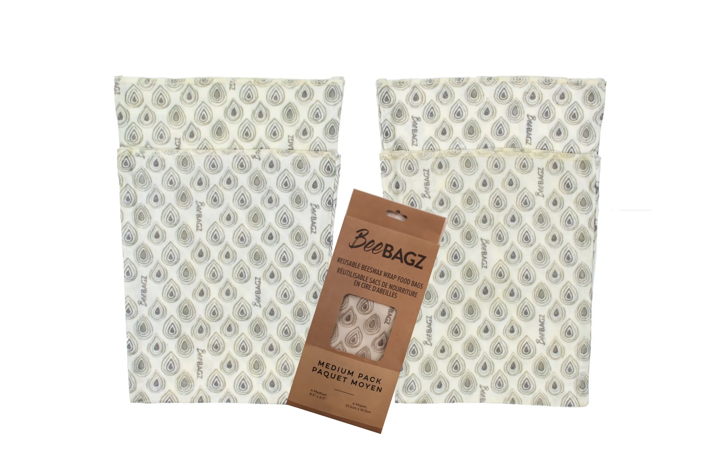 Medium Pack of 4 - Reusable Beeswax Wrap Food Storage Bags