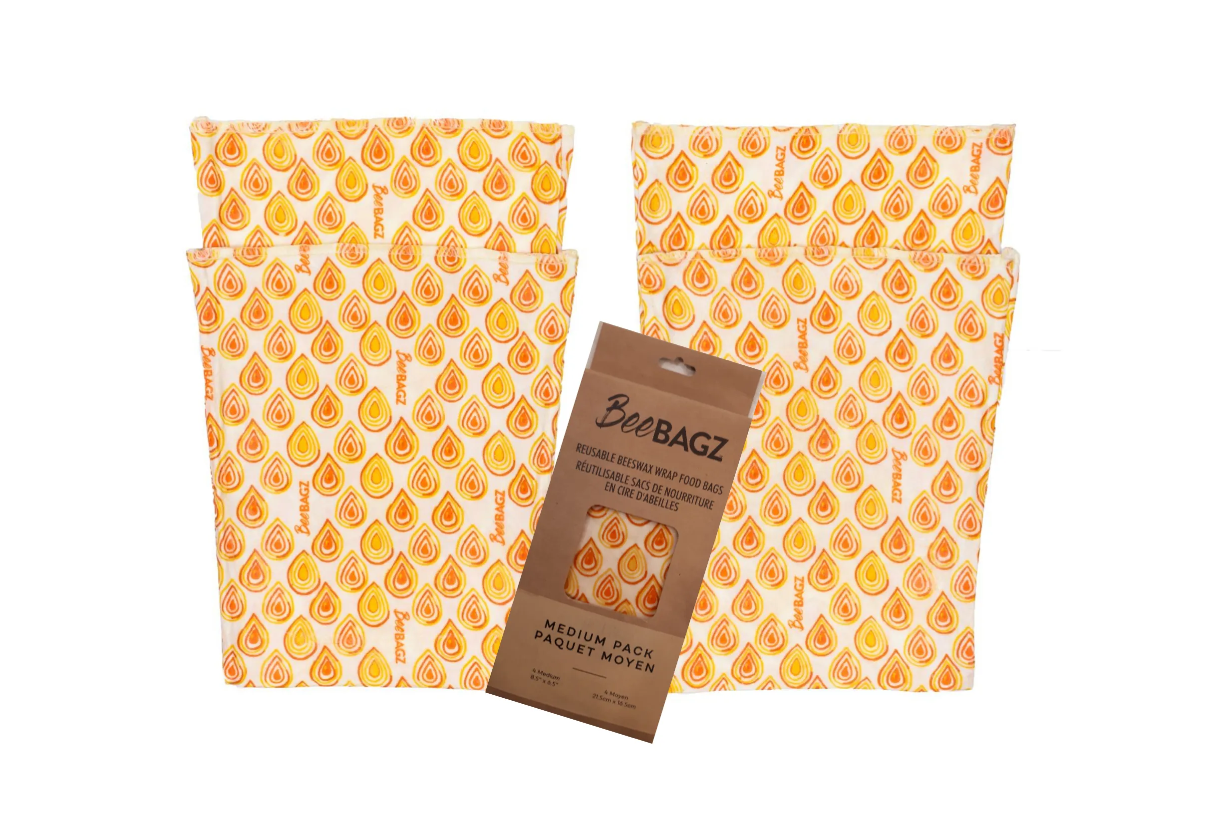 Medium Pack of 4 - Reusable Beeswax Wrap Food Storage Bags