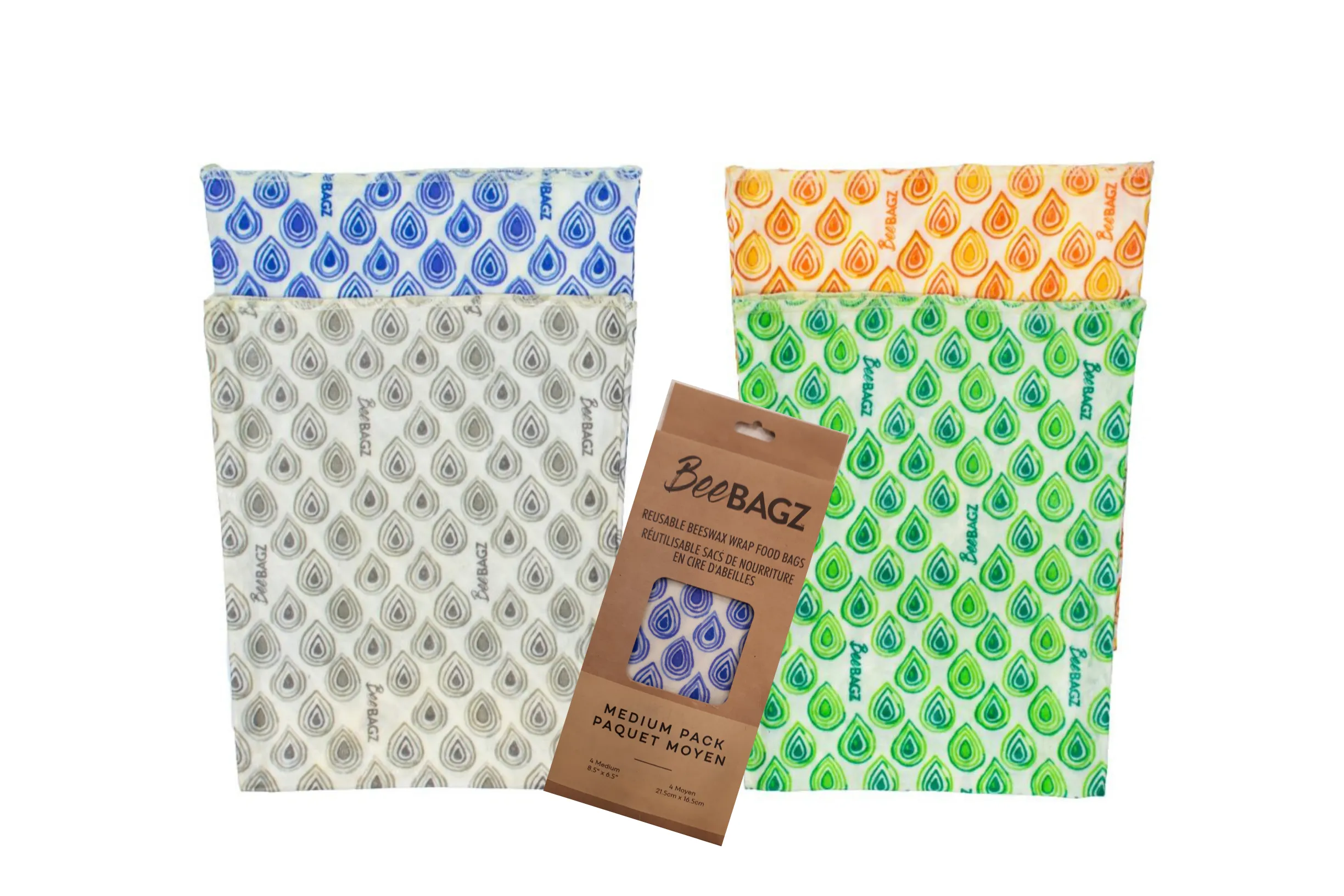 Medium Pack of 4 - Reusable Beeswax Wrap Food Storage Bags