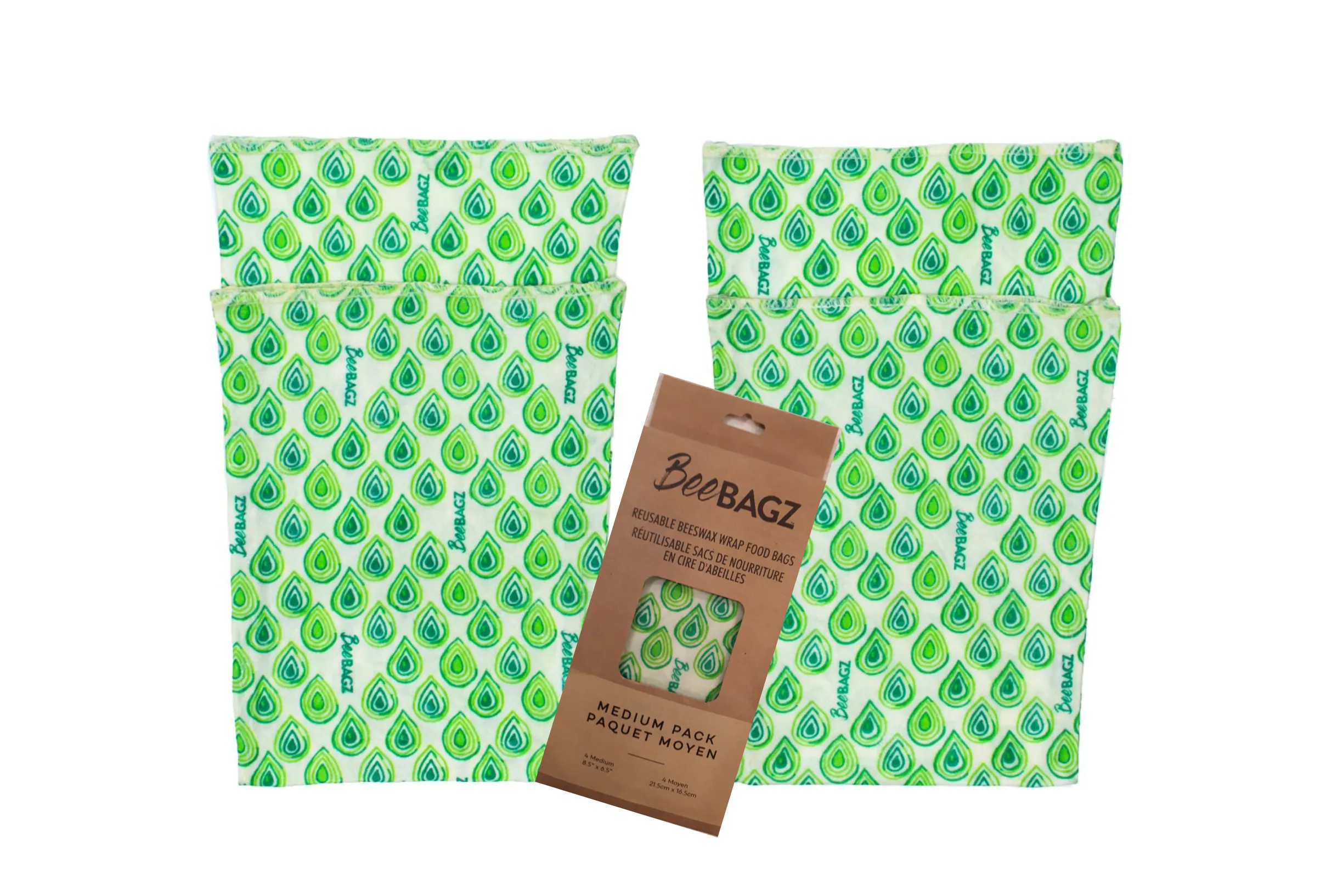 Medium Pack of 4 - Reusable Beeswax Wrap Food Storage Bags