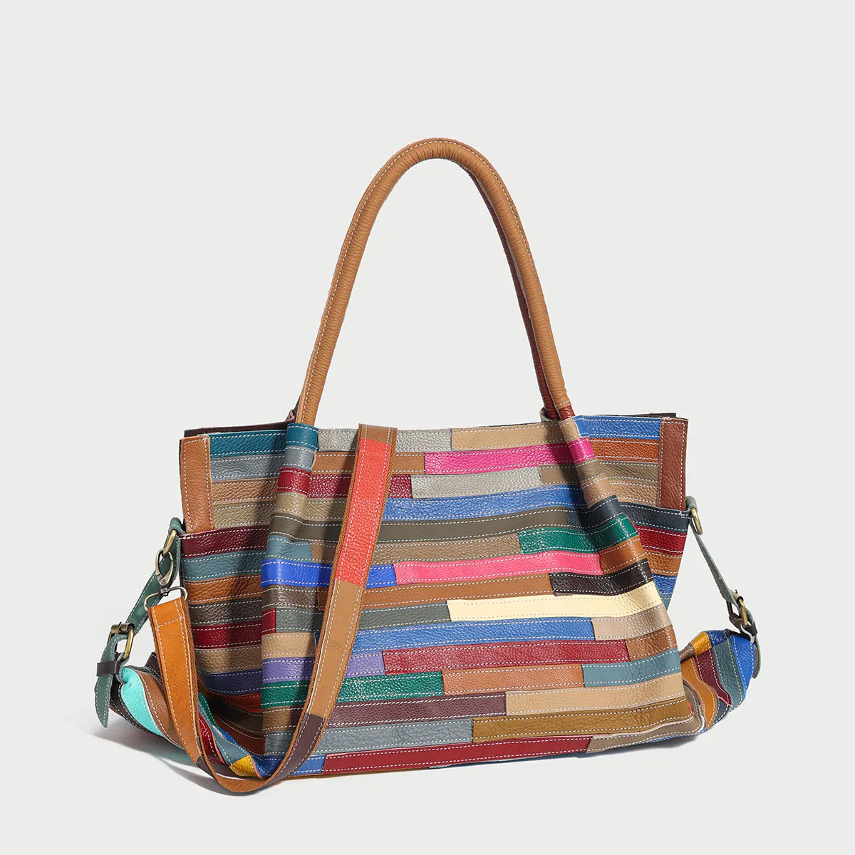 Multicolor Brick Large Leather Tote Bag