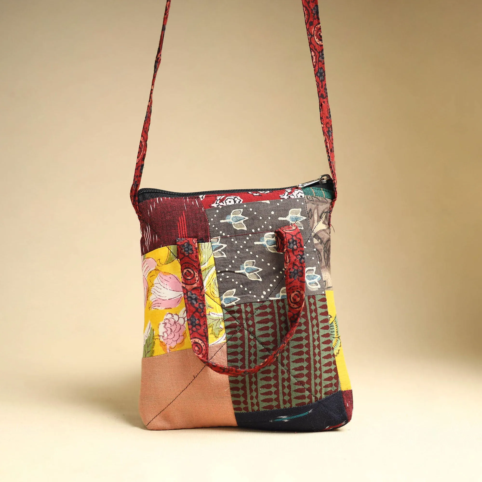 Multicolor - Handmade Quilted Cotton Patchwork Sling Bag 59