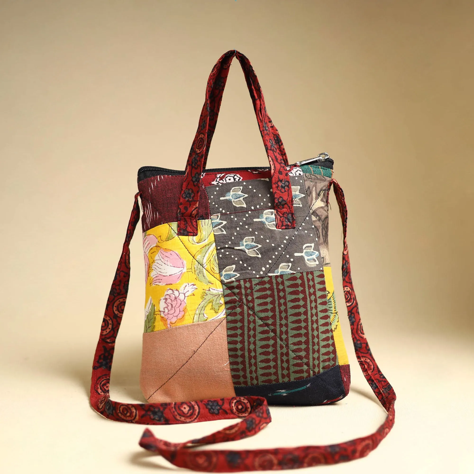 Multicolor - Handmade Quilted Cotton Patchwork Sling Bag 59