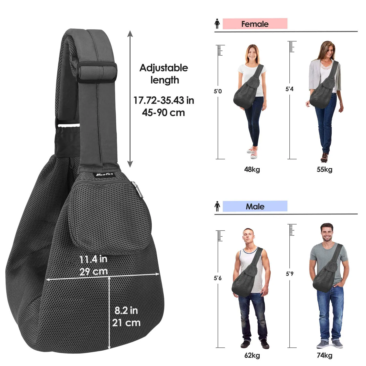 Pet Sling Adjustable Dog- Cat -Grey