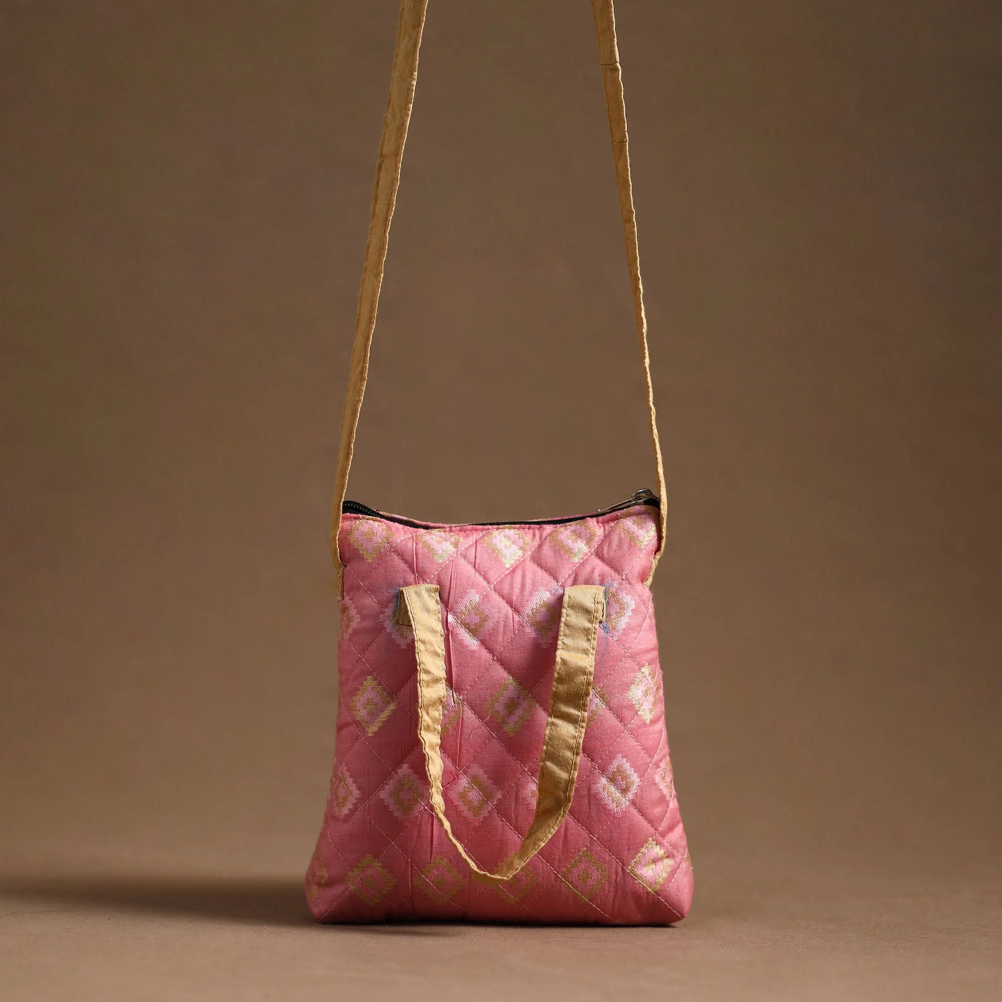 Pink - Handcrafted Quilted Silk Sling Bag 24